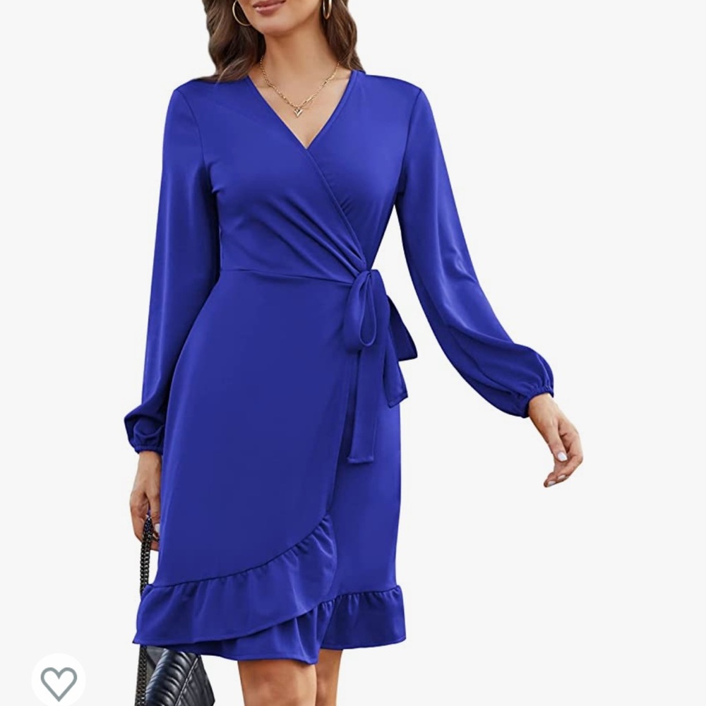 Kate Kasin Women Mini Dress Wrap V Neck Casual Summer Dress
